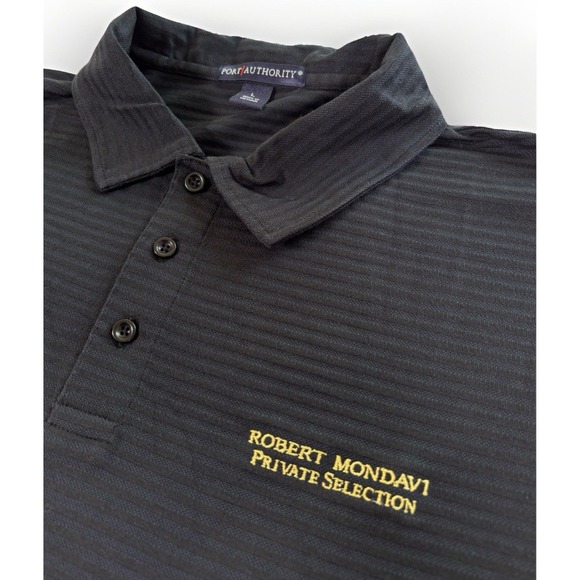 Mondavi Winery Striped Polo Black Size L Robert Mondavi Private Collection NWT - Picture 1 of 10